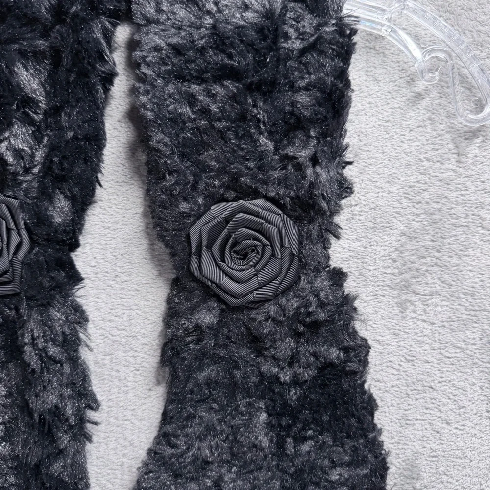 Dennis by Dennis Basso Scarf Women OS Black Faux Fur Rosette Accent Plush Wrap